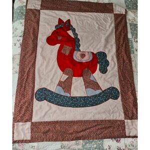 Vintage Handmade Baby Blanket Rocking‎ Horse Design